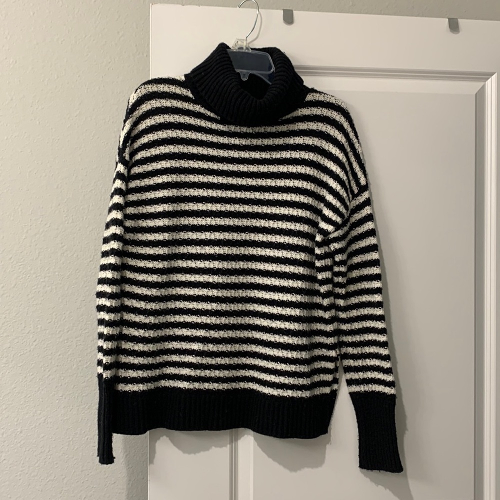 Black and White Turtleneck Sweater